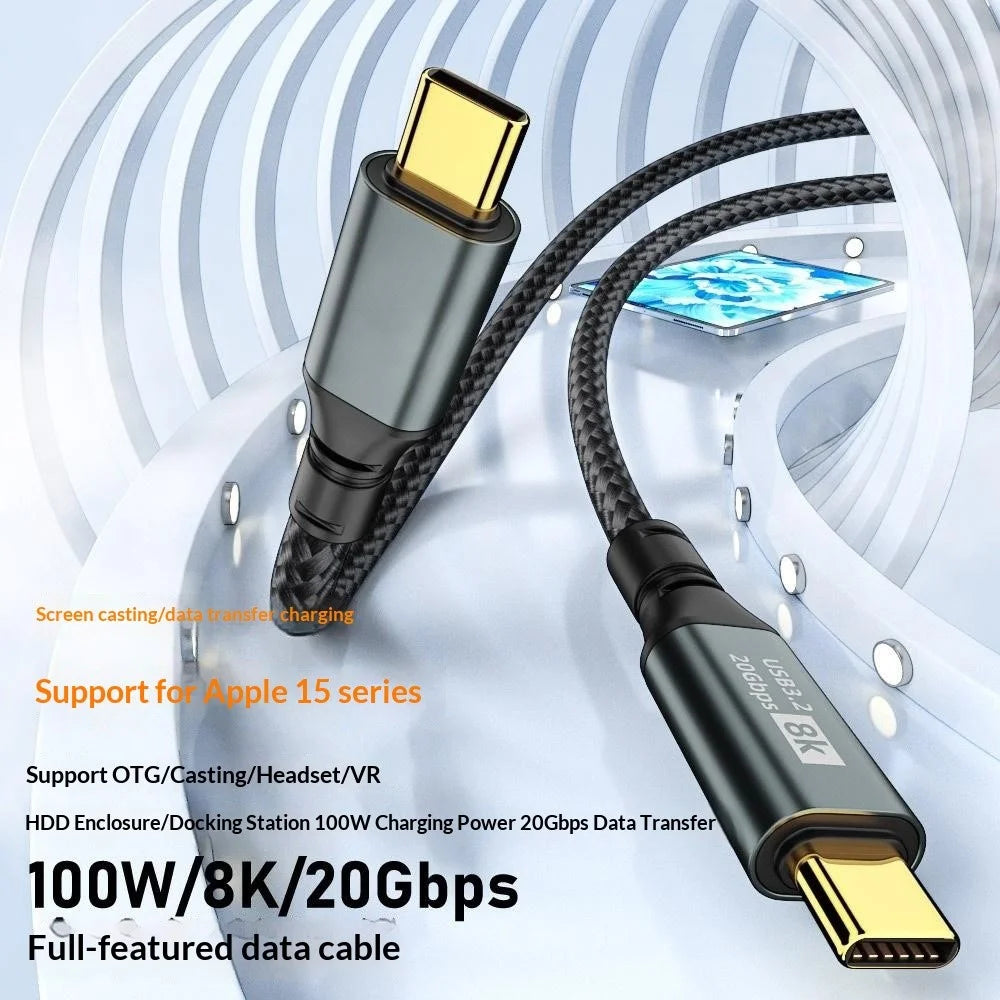 D33215 1.5m USB 3.2 Type-C to Type-C Cable 8K 20Gbps 100W Fast Charging Data Cable - Black - 2
