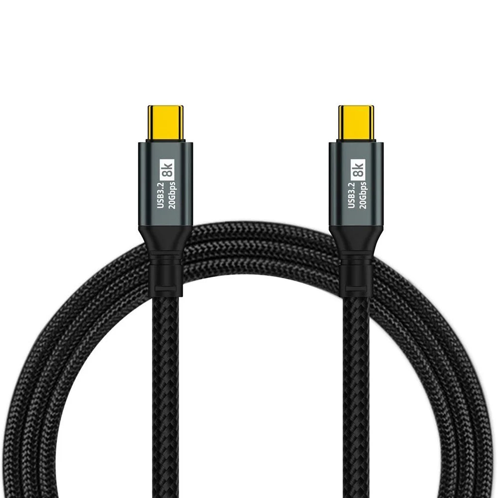 D33220 2m USB 3.2 Type-C to Type-C Cable 8K 20Gbps 100W Fast Charging Data Cable - Black - 1
