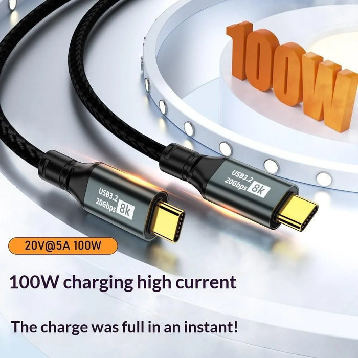 D33230 3m USB 3.2 Type-C to Type-C Cable 8K 20Gbps 100W Fast Charging Data Cable - Black - 2