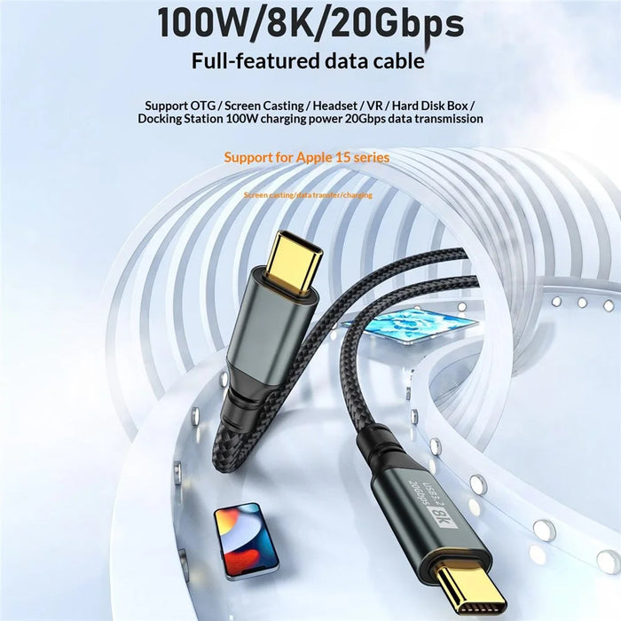 D33230 3m USB 3.2 Type-C to Type-C Cable 8K 20Gbps 100W Fast Charging Data Cable - Black - 4