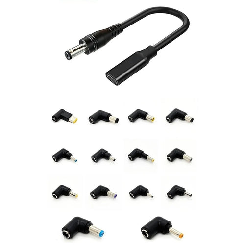 PA-100W 100W Type-C Female to DC Male Cable Adapter Kit with 14Pcs DC Adapters 100W PD Fast Charging Adapter Cable for Lenovo HP Dell Laptops - 1
