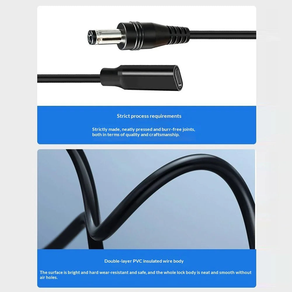 PA-100W 100W Type-C Female to DC Male Cable Adapter Kit with 14Pcs DC Adapters 100W PD Fast Charging Adapter Cable for Lenovo HP Dell Laptops - 7
