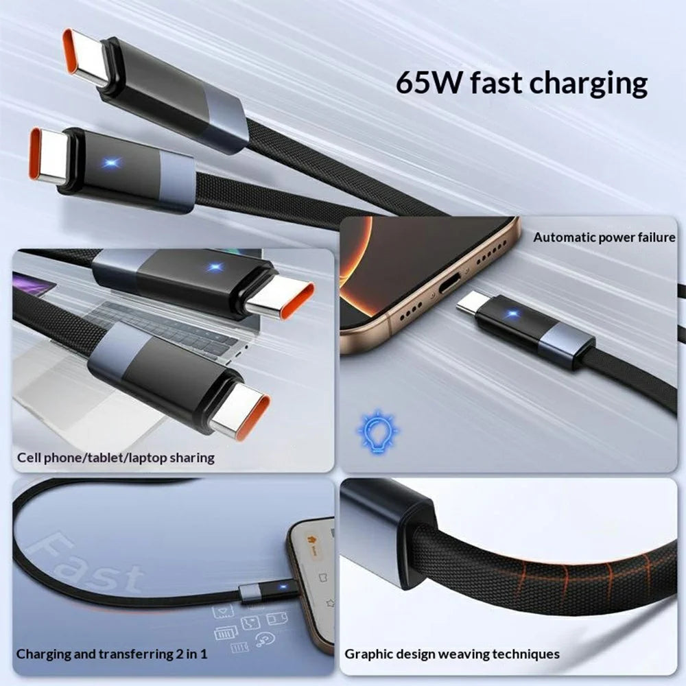 LDNIO LC241c 1m USB-C to USB-C Cable 65W PD Fast Charging Auto Power-Off Data Cord - Black - 2