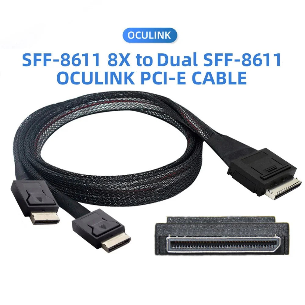 SF-054-0.5M 50cm OCuLink PCIe PCI-Express SFF-8611 8x 8-Lane to Dual SFF-8611 Oculink 4x SSD Data Active Cable - 3