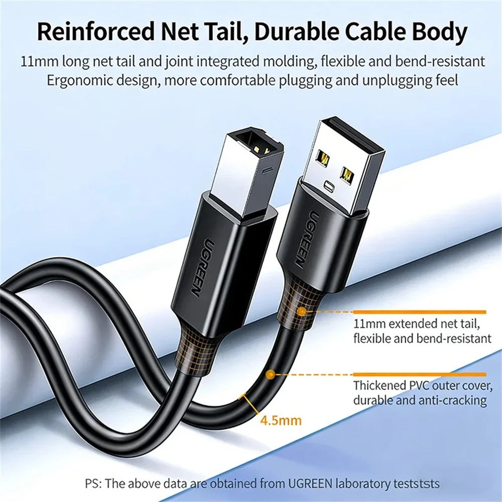 UGREEN 10328 3m Printer Cable USB 2.0 A to B Cable High-Speed Square Interface USB Printer Cord - Black - 3