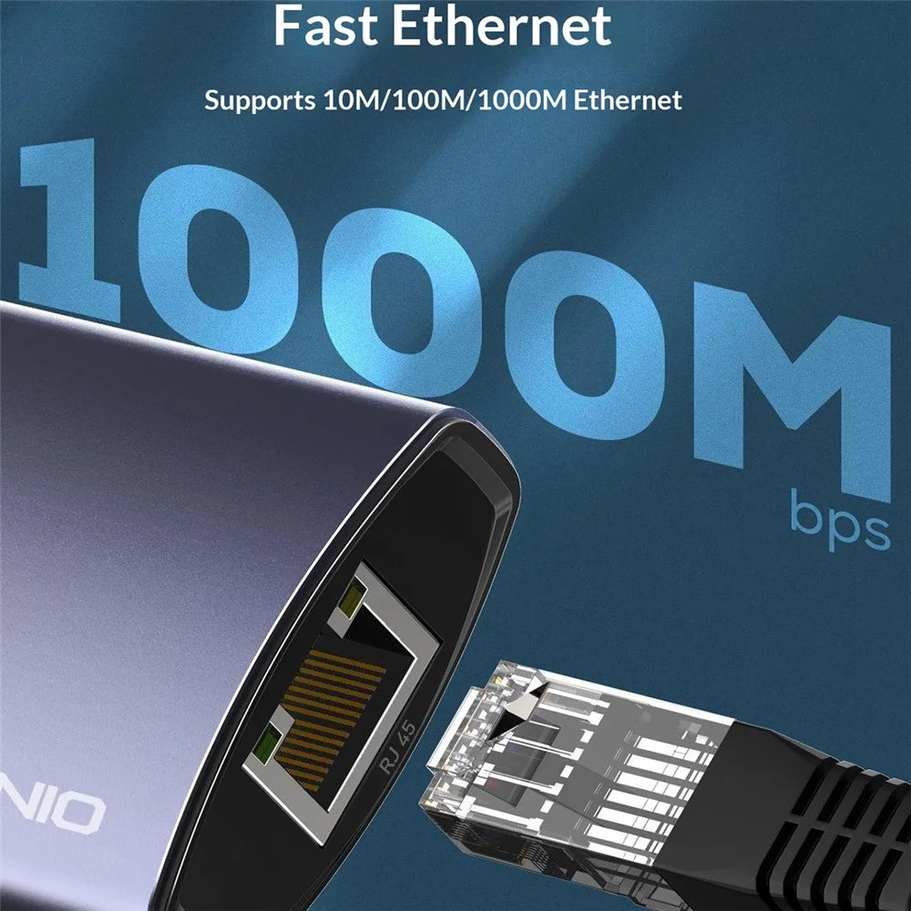 LDNIO DS-124U USB-A to RJ45 + 3xUSB3.0 Hub Gigabit Ethernet Adapter 4-in-1 Docking Station for Laptop PC - Grey - 6