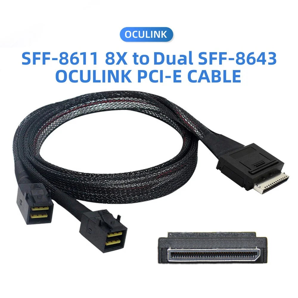 SF-051-0.5M 50cm OCuLink PCIe PCI-Express SFF-8611 8x 8-Lane to Dual SFF-8643 HD 4x SSD Data Active Cable - 5