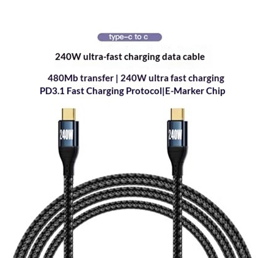 D24030 3m Straight USB-C to USB-C Cable 240W PD 3.1 Fast Charging E-Marker Chip Data Cable for Laptop - Black - 2