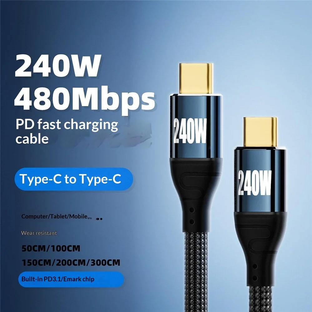 D24030 3m Straight USB-C to USB-C Cable 240W PD 3.1 Fast Charging E-Marker Chip Data Cable for Laptop - Black - 4
