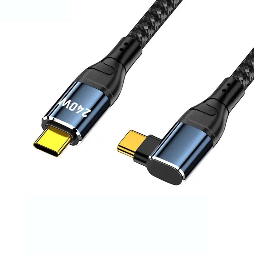D24115  1.5m Side Right-Angle USB-C to USB-C Cable 240W PD 3.1 Fast Charging E-Marker Chip Data Cord for Laptop - Black - 1