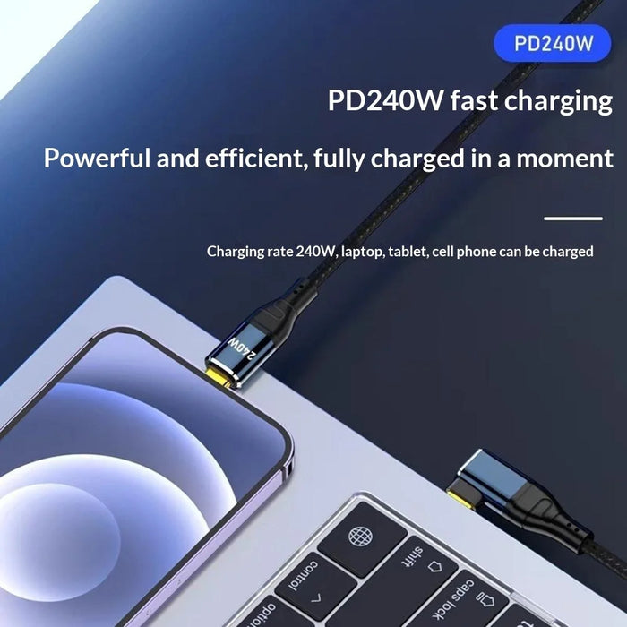D24115  1.5m Side Right-Angle USB-C to USB-C Cable 240W PD 3.1 Fast Charging E-Marker Chip Data Cord for Laptop - Black - 3