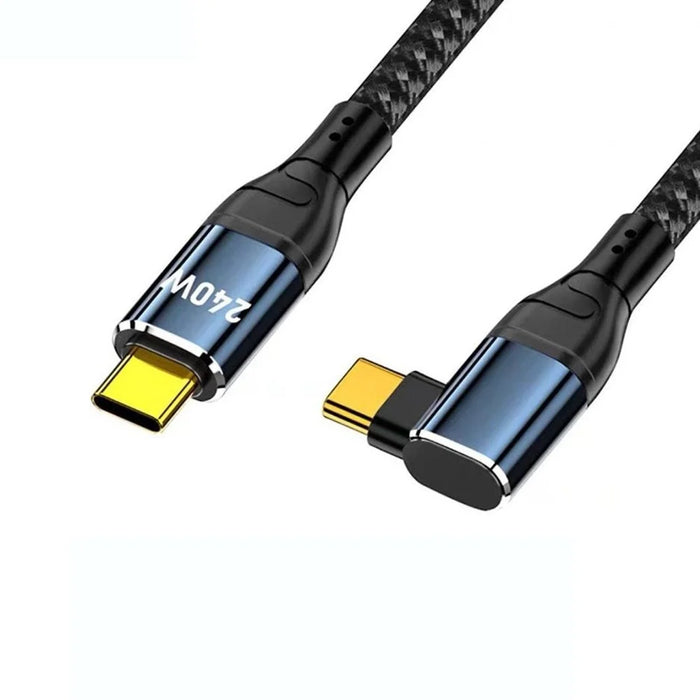 D24120  2m Side Right-Angle USB-C to USB-C Cable 240W PD 3.1 Fast Charging E-Marker Chip Data Cord for Laptop - Black - 1