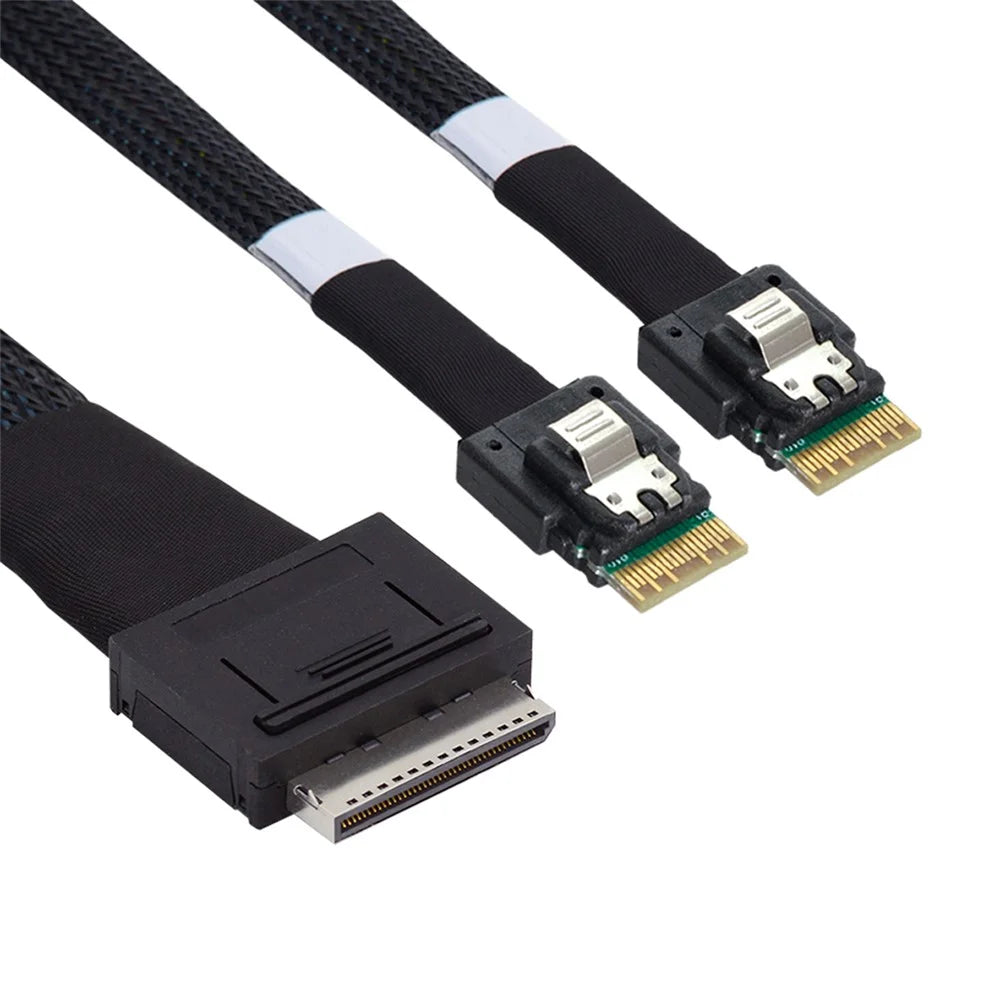 SF-052-0.5M 50cm OCuLink PCIe PCI-Express SFF-8611 8x 8-Lane to Dual SFF-8654 Slimline 4x SSD Data Active Cable - 1
