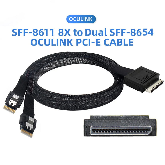 SF-052-0.5M 50cm OCuLink PCIe PCI-Express SFF-8611 8x 8-Lane to Dual SFF-8654 Slimline 4x SSD Data Active Cable - 3