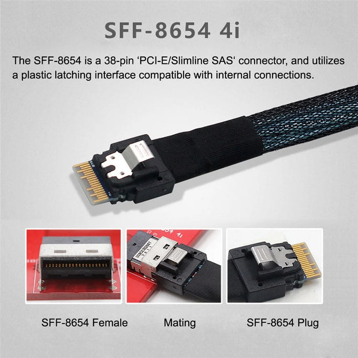 SF-052-0.5M 50cm OCuLink PCIe PCI-Express SFF-8611 8x 8-Lane to Dual SFF-8654 Slimline 4x SSD Data Active Cable - 7