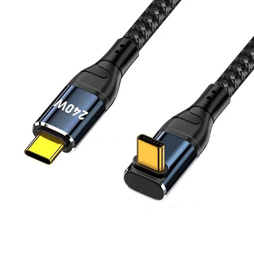 D24305 50cm Vertical Right Angle Type-C to Type-C Cable PD 3.1 240W Fast Charging Data Cord for Laptop - Black - 1