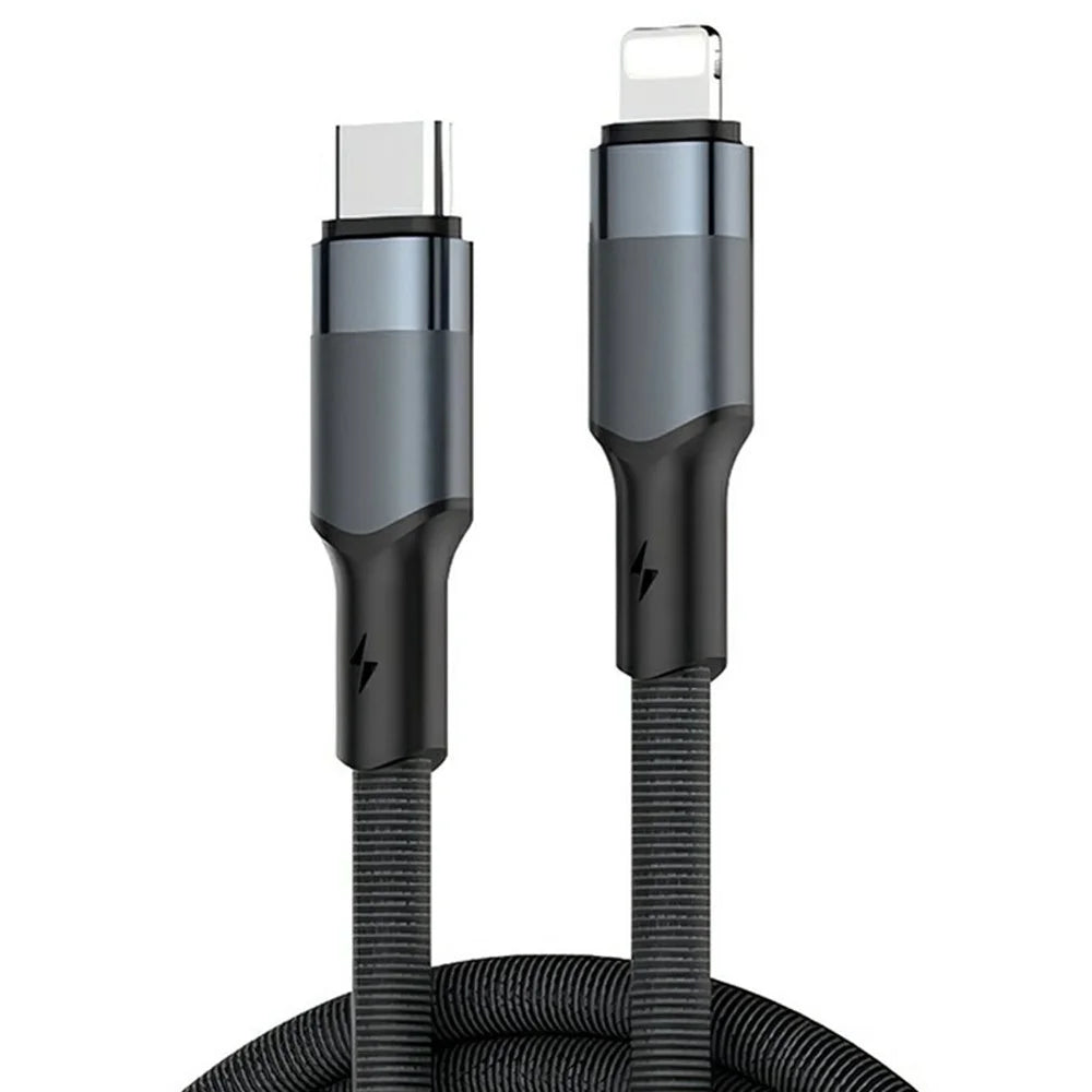 LDNIO LC352i 2m USB-C to iP (5-14) Braided Cable 30W PD Fast Charging Data Cable with Reinforced Metal Connector for iPhone iPad - Black - 1