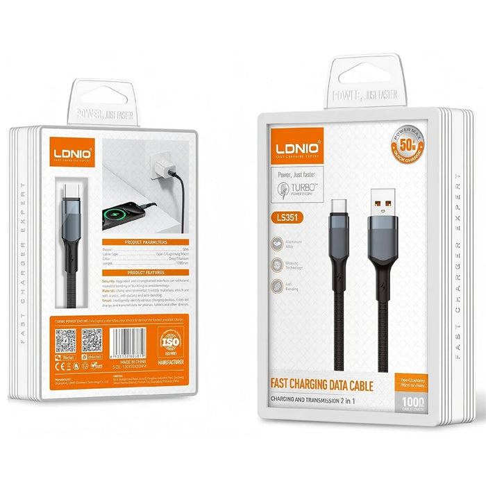 LDNIO LS351-M 1m USB-A to Micro USB Cable 50W Fast Charging Braided Date Cable for Android - Black - 4
