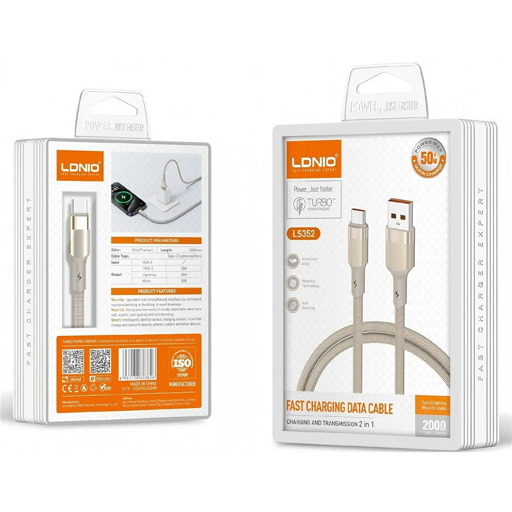 LDNIO LS352-M 1m USB-A to Micro-USB Cable 50W Fast Charging Braided Data Cable with Reinforced Metal Connector - Titanium Gold - 4