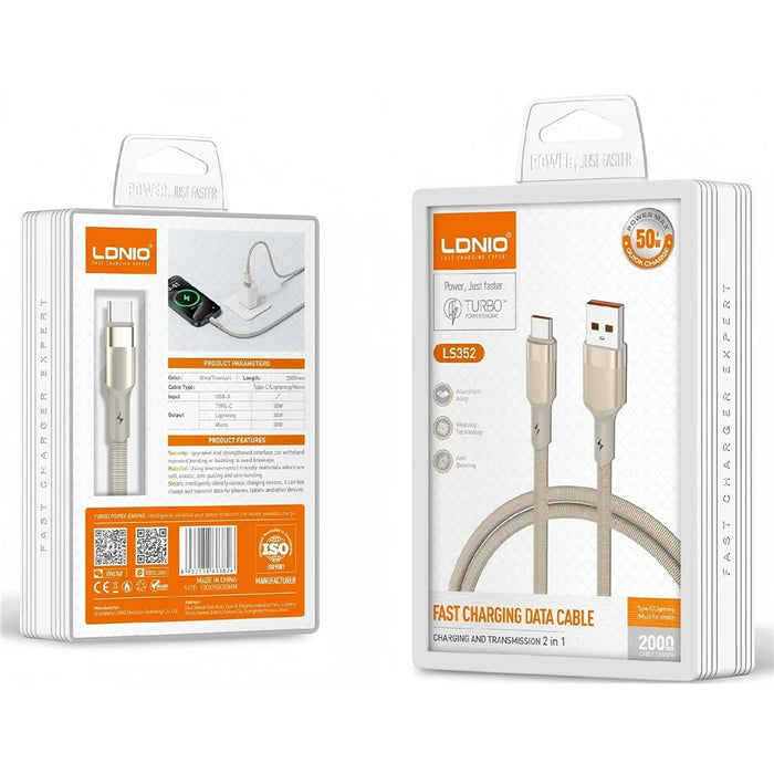 LDNIO LS352-M 1m USB-A to Micro-USB Cable 50W Fast Charging Braided Data Cable with Reinforced Metal Connector - Titanium Gold - 4
