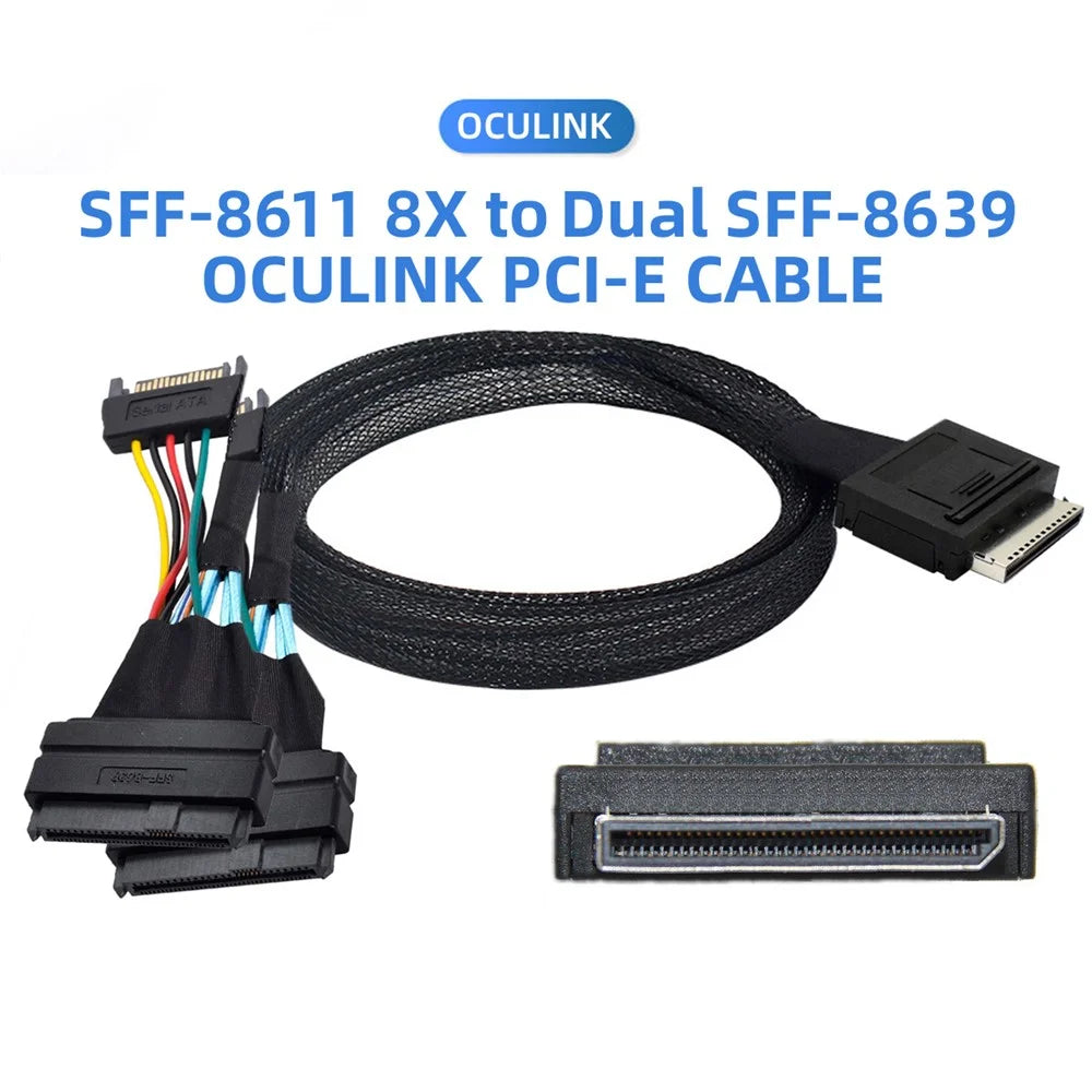 SF-053-0.5M 50cm OCuLink PCIe PCI-Express SFF-8611 8x 8-Lane to Dual SFF-8639 U.2 4x SSD Data Active Cable - 3