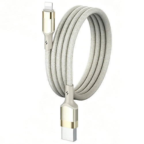 LDNIO LS351-L 1m USB-A to iP (5-14) Braided Cable 50W Fast Charging Reinforced Metal Connector Date Cord - Titanium Gold - 1