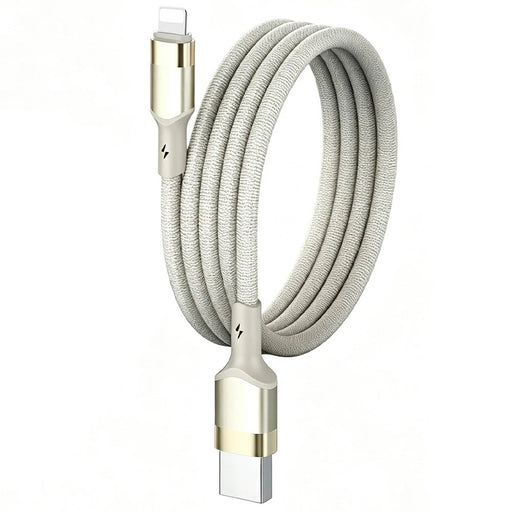 LDNIO LS351-L 1m USB-A to iP (5-14) Braided Cable 50W Fast Charging Reinforced Metal Connector Date Cord - Titanium Gold - 1