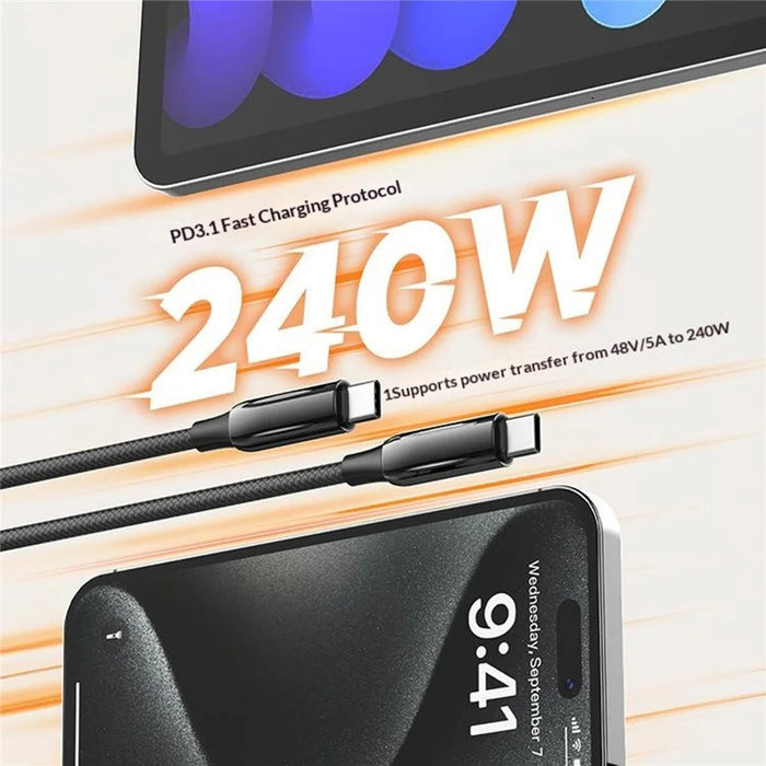 LDNIO LC921c-240W 1m USB-C to USB-C Cable 240W PD3.1 Fast Charging Braided Data Cable for Laptop Phone - Black - 4