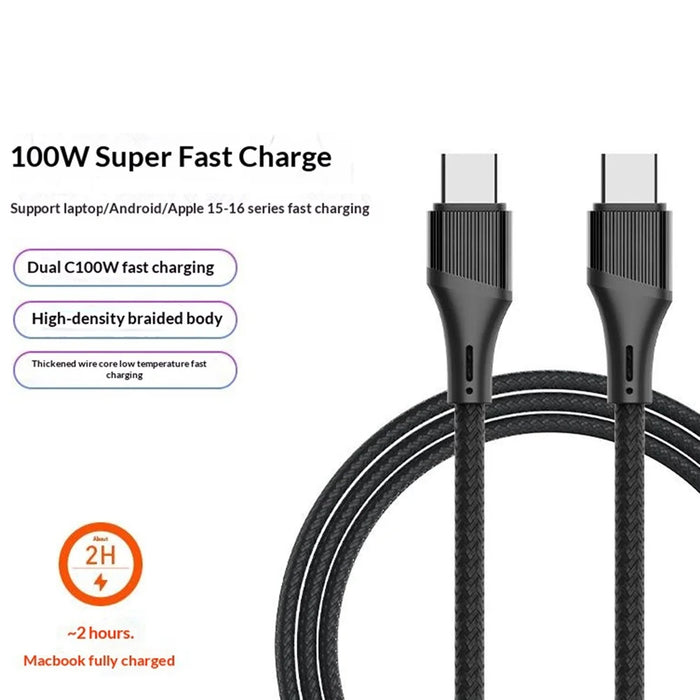 LDNIO LC631c-100W 1m USB-C to USB-C Cable 100W PD Fast Charging Braided Data Cable for Laptop Phone - Grey - Black - 2