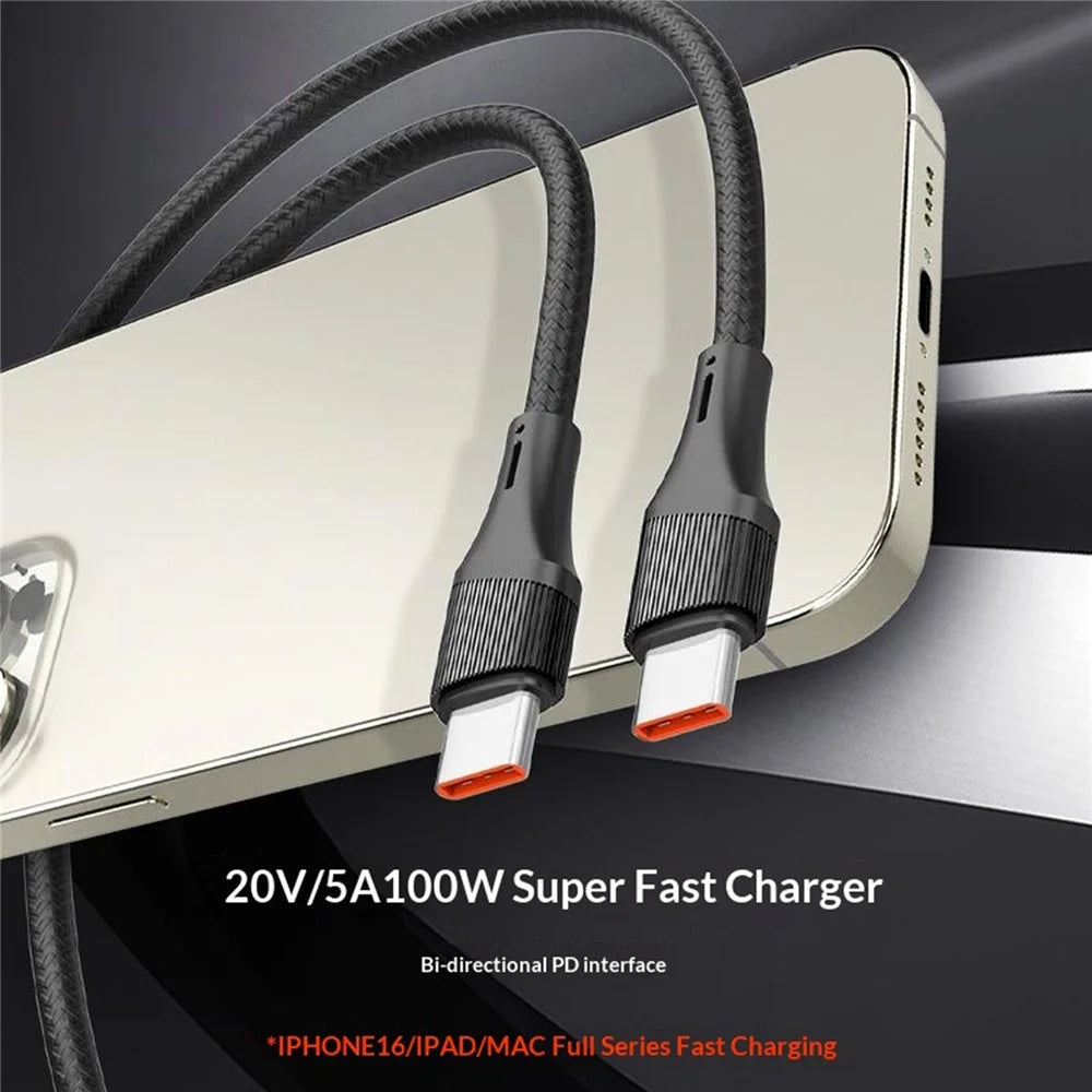 LDNIO LC631c-100W 1m USB-C to USB-C Cable 100W PD Fast Charging Braided Data Cable for Laptop Phone - Grey - Black - 3