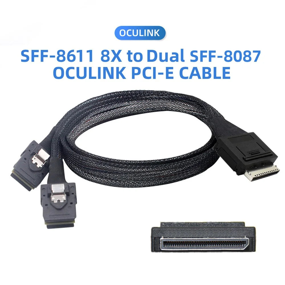 SF-050-0.5M 50cm OCuLink PCIe PCI-Express SFF-8611 8x 8-Lane to Dual SFF-8087 4x SSD Data Active Cable - 5