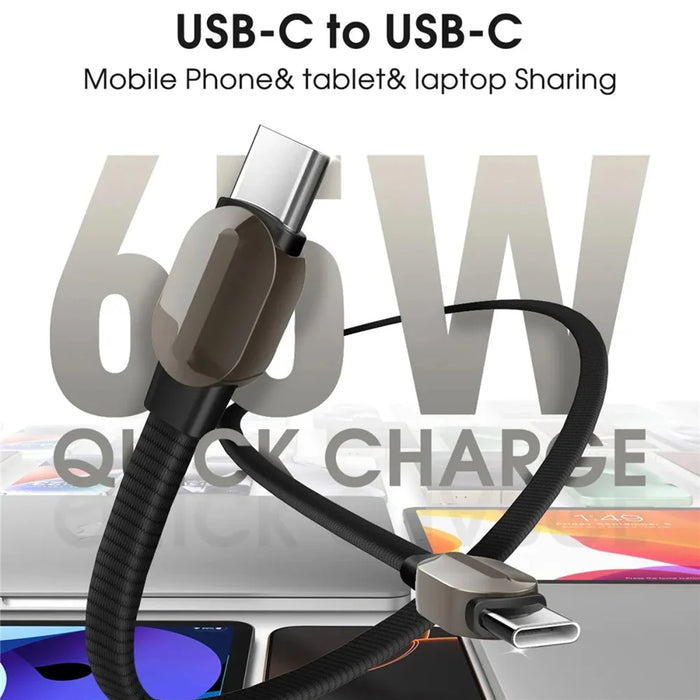 LDNIO LC212C 2m USB-C to USB-C Cable PD 65W Fast Charging Braided Data Cable for Laptop Tablet Phone - Titanium Gold - 3