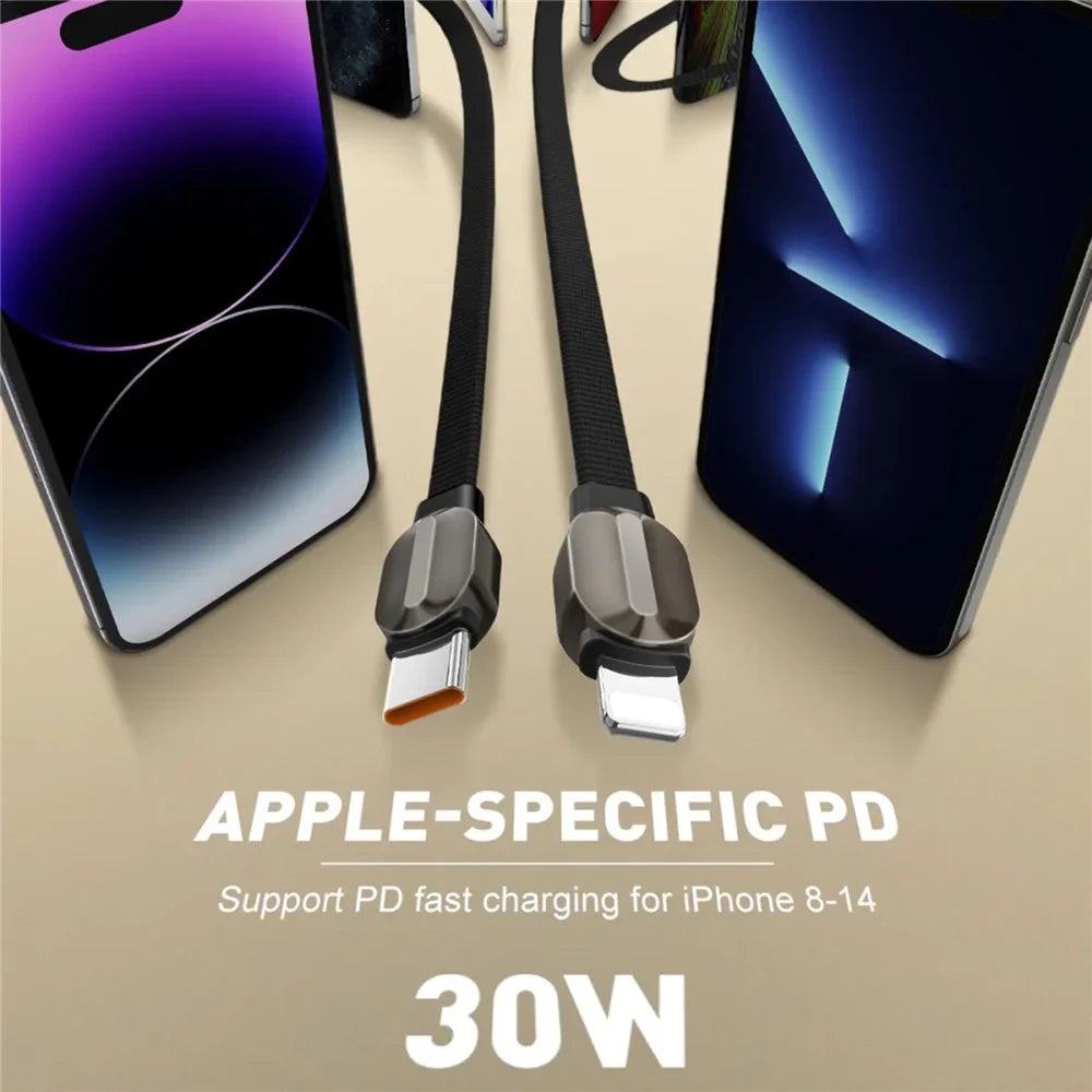 LDNIO LC211i 1m Type-C to iP (5-14) Cable PD 30W Fast Charging Braided Data Cable for iPhone 8-14 - Titanium Gold - 3
