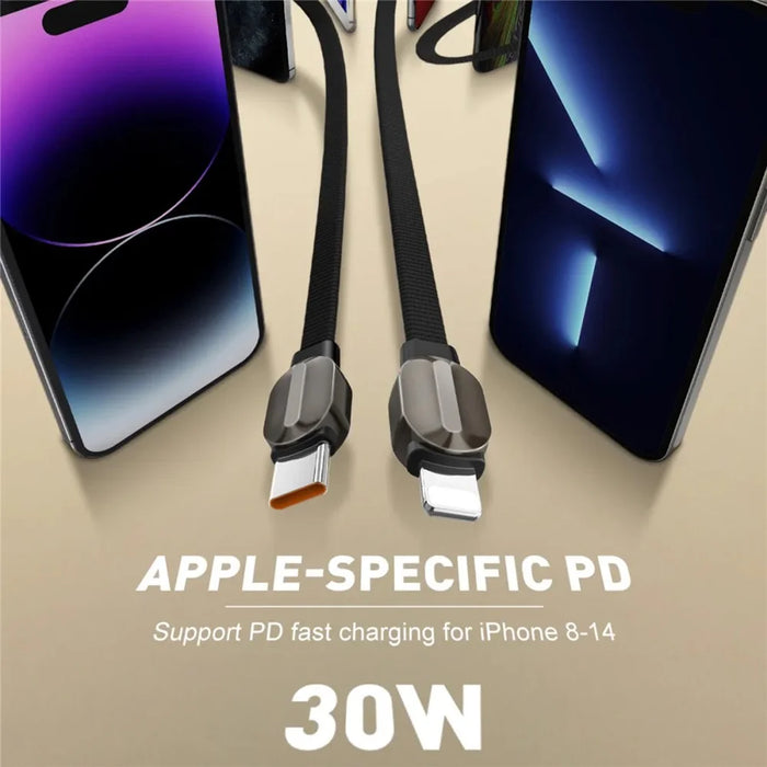 LDNIO LC212i 2m USB-C to iP (5-14) Cable PD 30W Fast Charging Briaded Data Cord for iPhone 8-14 iPad - Titanium Gold - 3