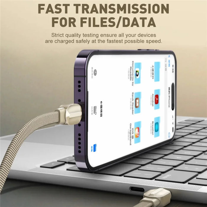 LDNIO LC212i 2m USB-C to iP (5-14) Cable PD 30W Fast Charging Briaded Data Cord for iPhone 8-14 iPad - Titanium Gold - 7