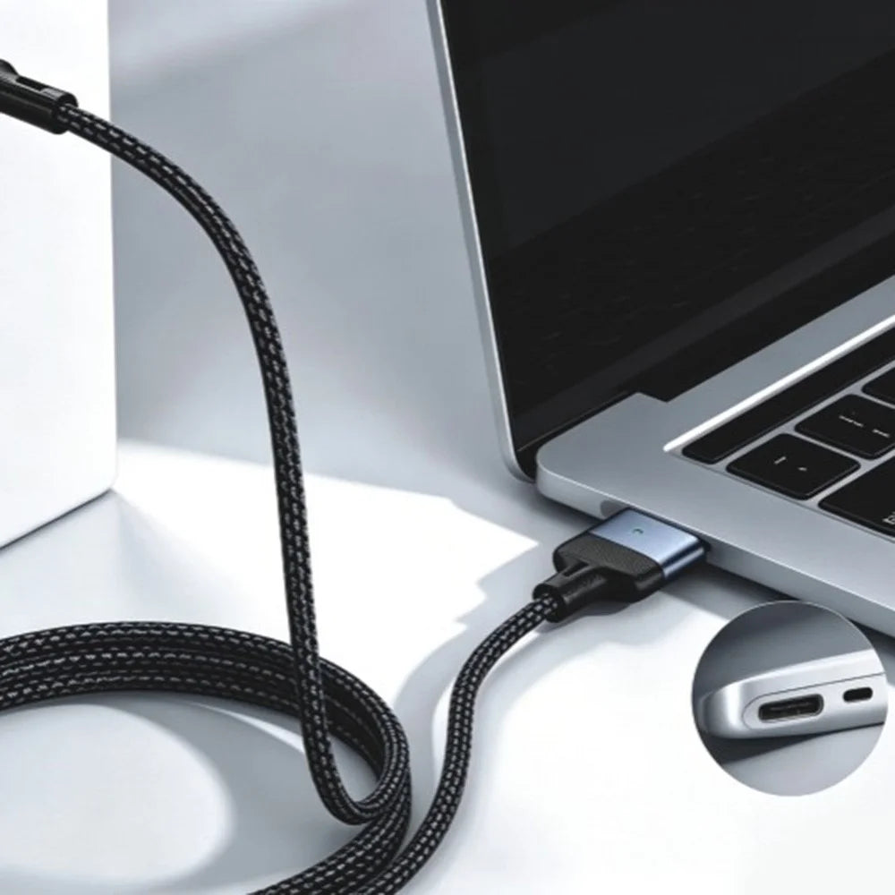 140W USB-C to Compatible with MagSafe 3 Cable Braided Charging Cord for MacBook Air (2022) M2  /  MacBook Pro 14 (2021)  /  (2023)  /  Pro 16 (2021)  /  (2023) - Blue - 3