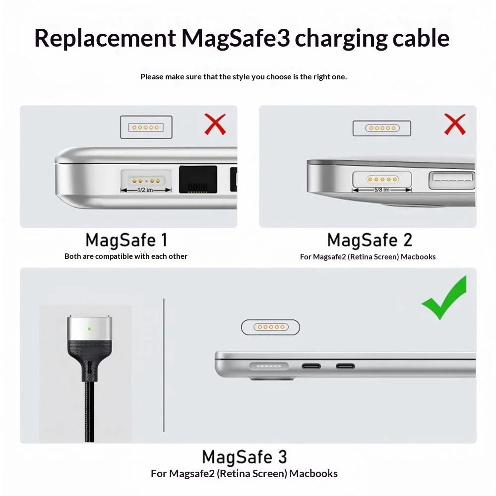 140W USB-C to Compatible with MagSafe 3 Cable Braided Charging Cord for MacBook Air (2022) M2  /  MacBook Pro 14 (2021)  /  (2023)  /  Pro 16 (2021)  /  (2023) - Blue - 4