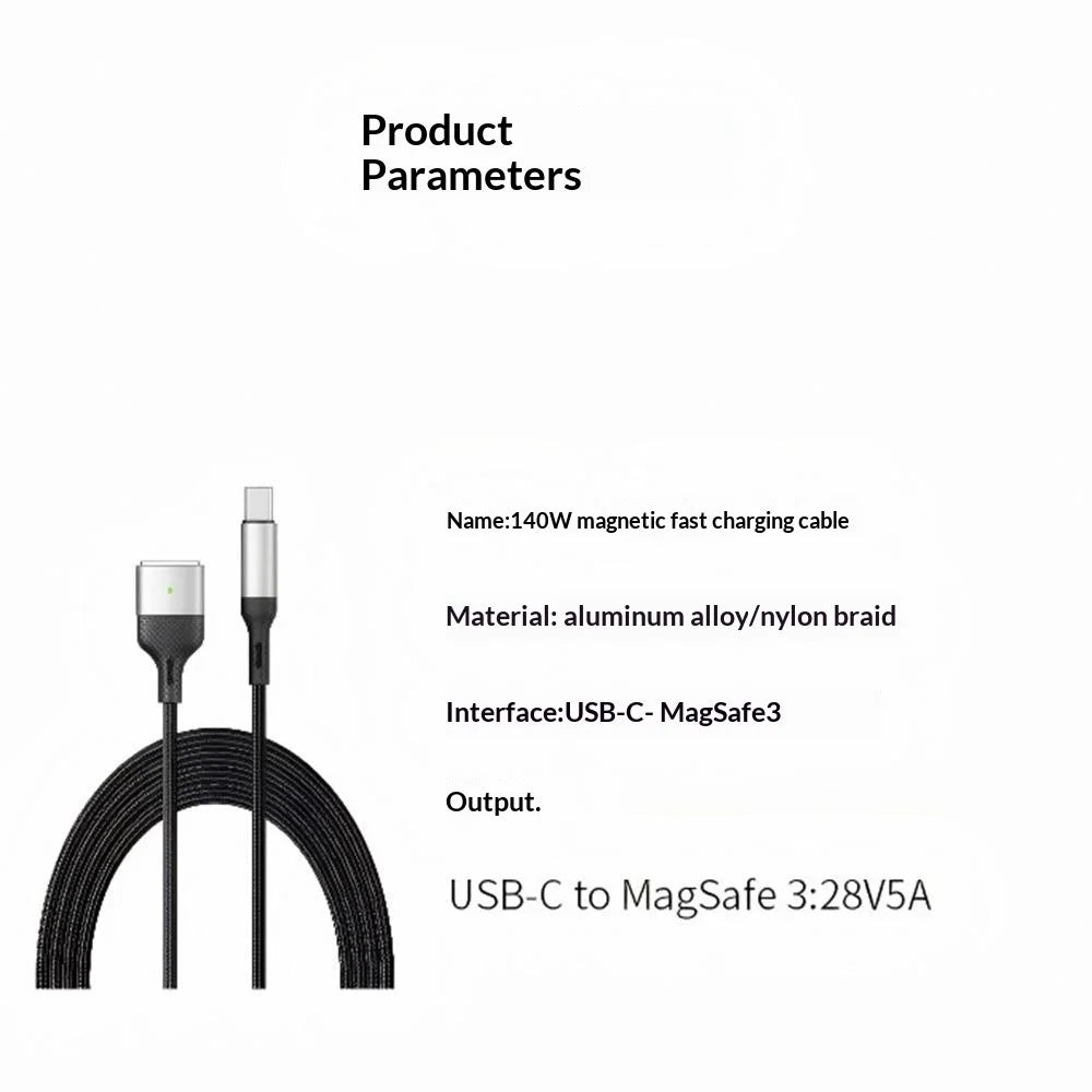 140W USB-C to Compatible with MagSafe 3 Cable Braided Charging Cord for MacBook Air (2022) M2  /  MacBook Pro 14 (2021)  /  (2023)  /  Pro 16 (2021)  /  (2023) - Blue - 5