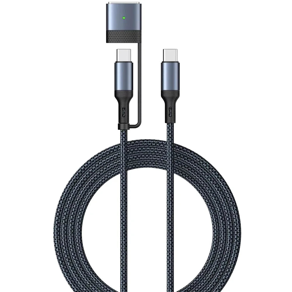 140W  /  240W 3-in-1 USB-C to USB-C + Compatible with MagSafe 3 Cable Magnetic Braided Charging Cable for MacBook Air (2022) M2  /  MacBook Pro 14 (2021)  /  (2023)  /  Pro 16 (2021)  /  (2023) - Blue - 2