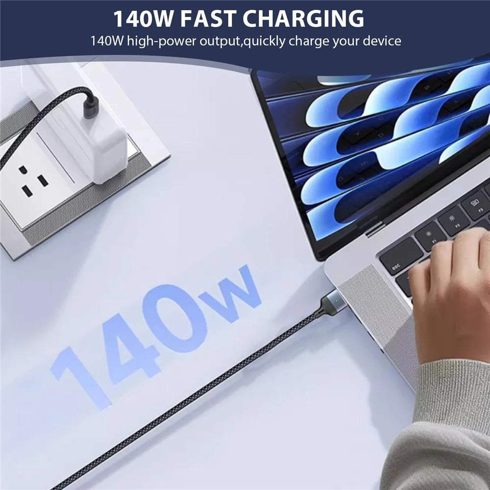 140W  /  240W 3-in-1 USB-C to USB-C + Compatible with MagSafe 3 Cable Magnetic Braided Charging Cable for MacBook Air (2022) M2  /  MacBook Pro 14 (2021)  /  (2023)  /  Pro 16 (2021)  /  (2023) - Blue - 5