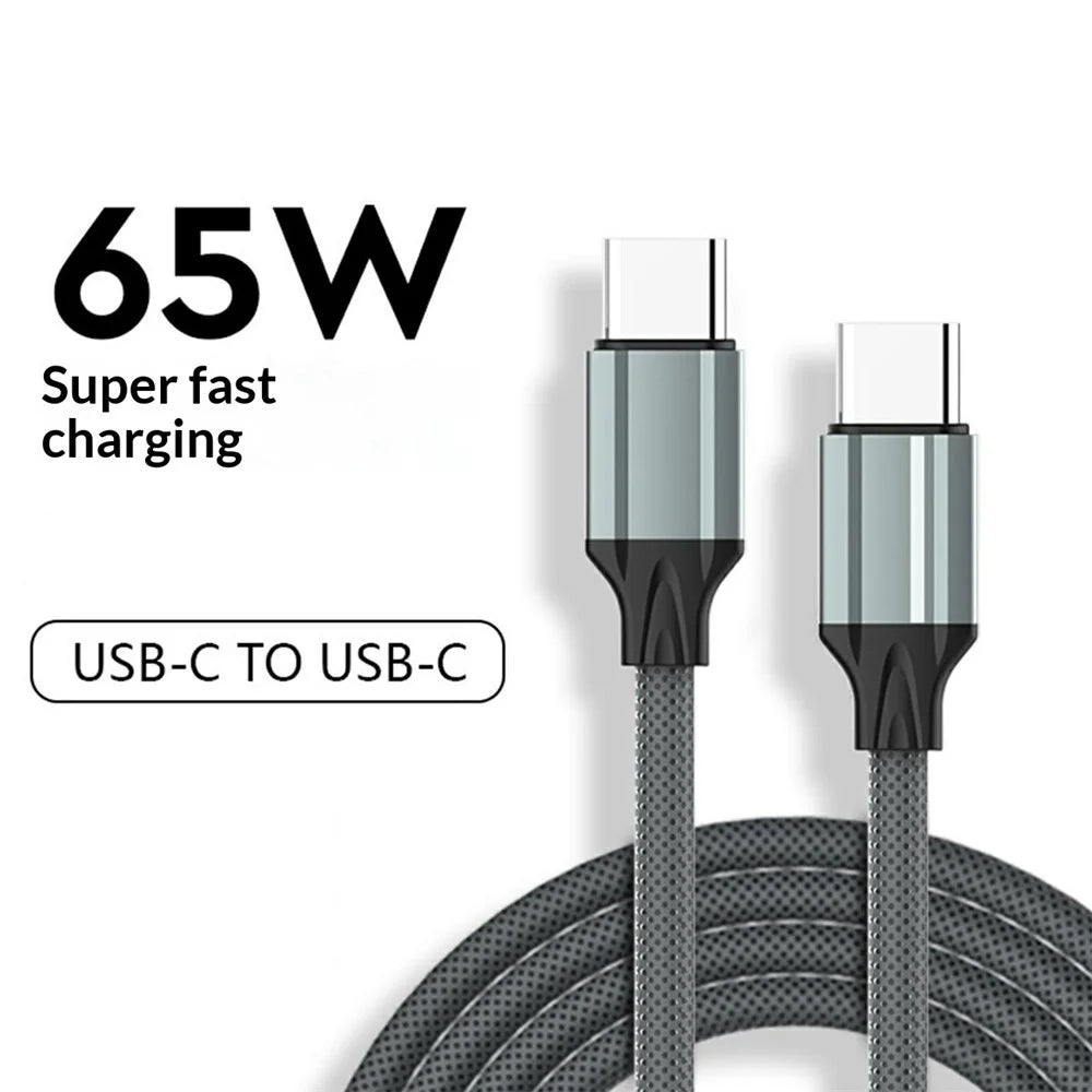LDNIO LC442C 2m USB-C to USB-C Cable 65W PD Fast Charging Braided Data Cable for iPhone 15 Series - Grey - 2