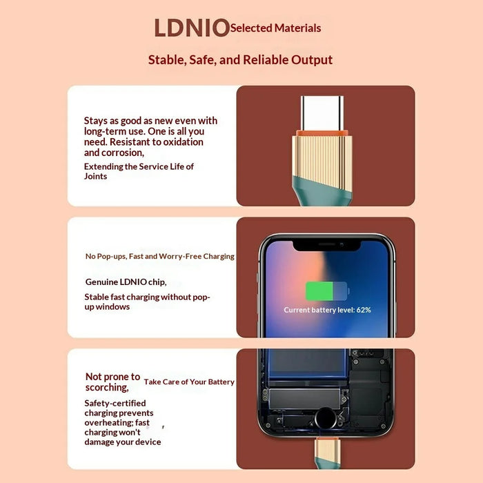 LDNIO LC631C 1m 65W USB-C to USB-C Fast Charging Cable TPE Braided Cord for iPhone 15 Series Android Tablets Laptops - Grey - 2