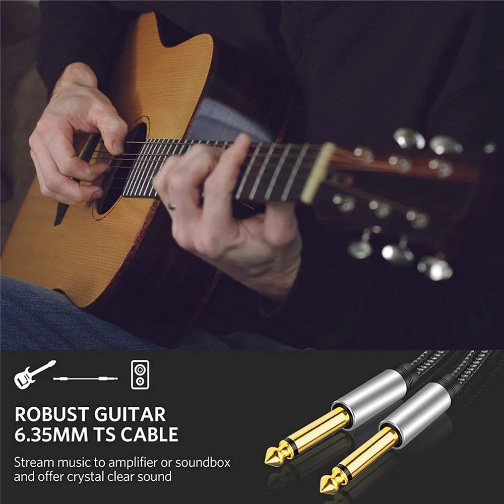 1m Gold Plated 6.35mm Audio Cable Nylon Braided 6.35mm Male to Male Mono Instrument Cable 1 / 4" TS Cable with Zinc Alloy Housing - 4