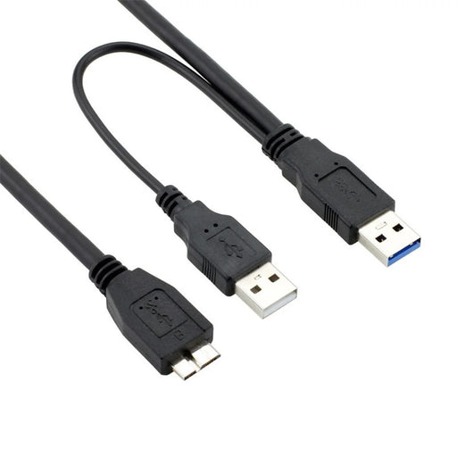 0.5m USB 3.0 Dual USB-A Male to Micro-B Y Cable Power Supply Cord for External Hard Drive - 1