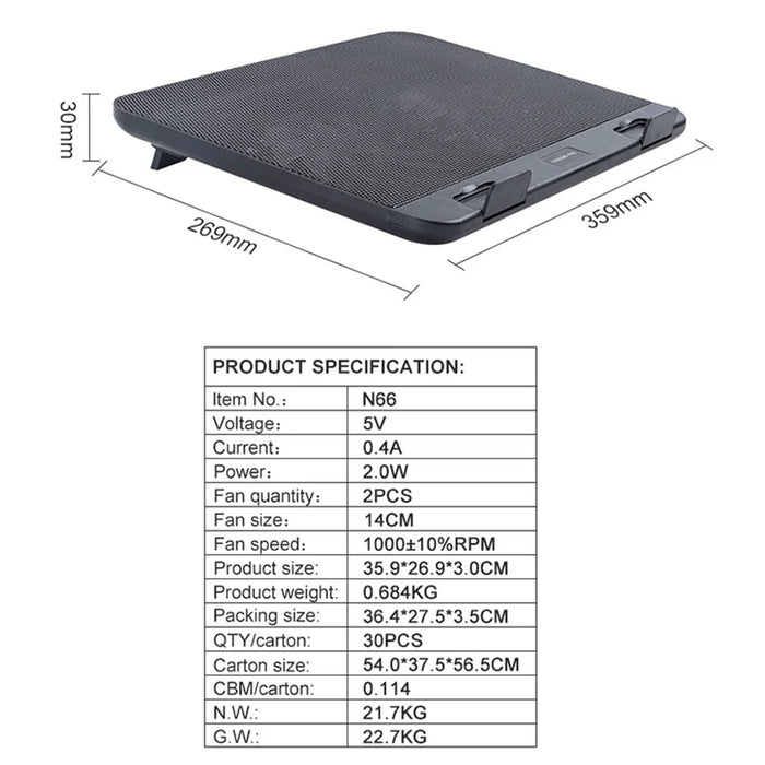 N66 Laptop Cooling Pad Dissipation Fan Notebook Computer Cooler Desk Laptop Riser Stand - 7
