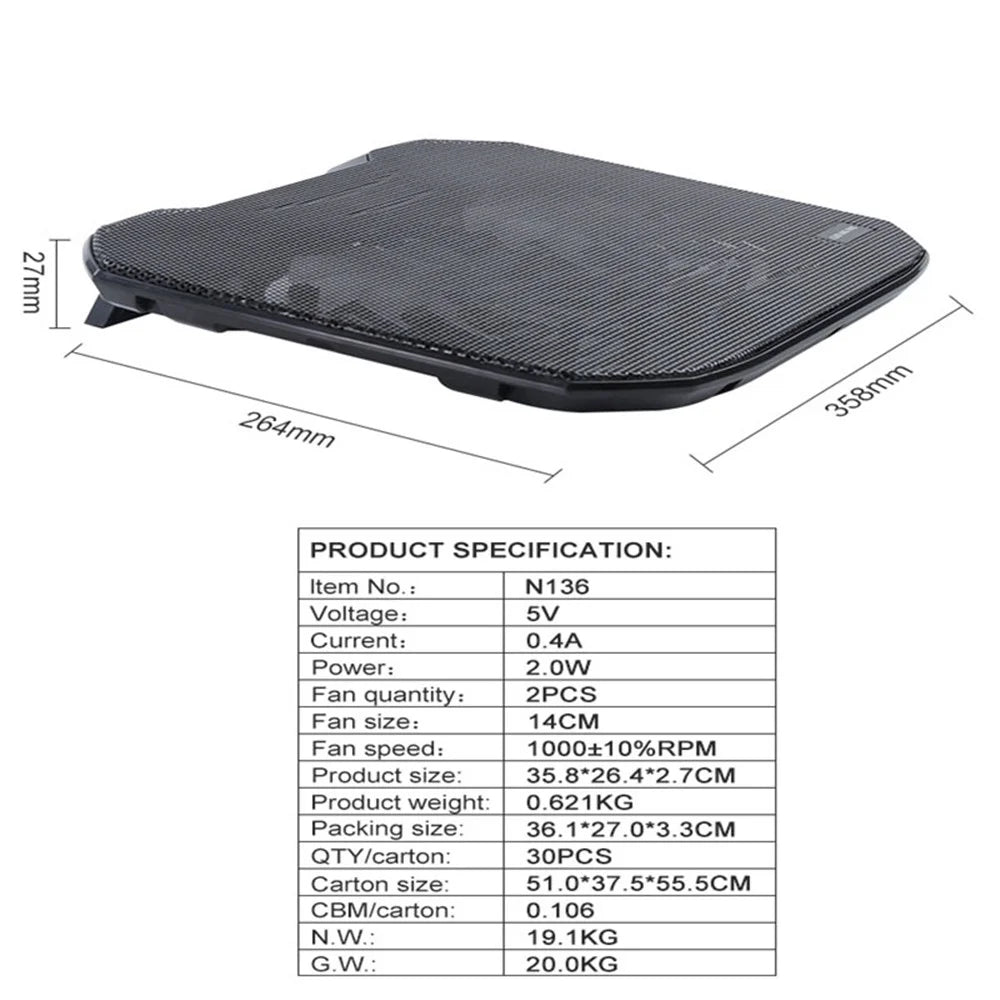 N136 Notebook Router Heat Dissipation Stand Desktop Laptop Cooling Pad Dual Fan Cooler - 6