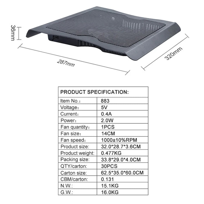 883 Desktop Notebook Router Heat Dissipation Base LED Light Fan Cooler Stand Laptop Cooling Pad - 7