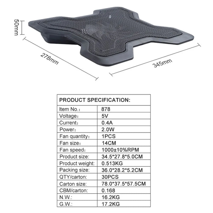 878 Notebook Router Heat Dissipation Base USB Radiator Laptop Cooling Pad Fan Cooler - 7