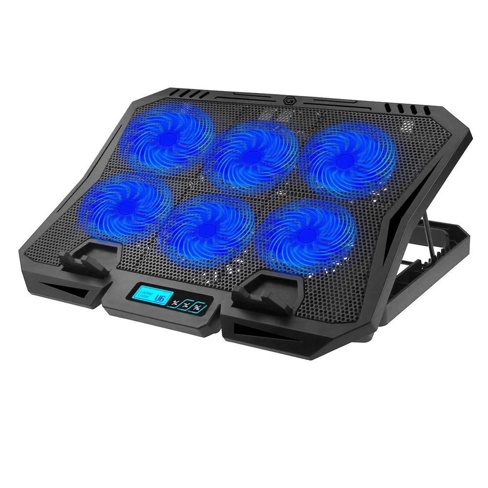 X6A 7-Gear Height Laptop Cooling Pad 6-Fan Radiator Notebook Cooler Stand with Display Screen - Blue Light - 1