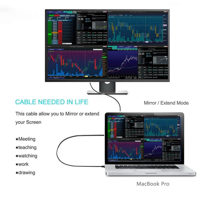 1.8m USB 3.1 Type C USB-C Source to DVI 1080P Displays Male Monitor Cable for Laptop - 7